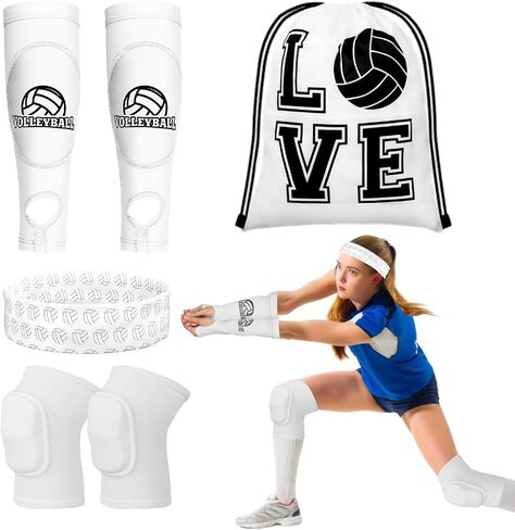 6 Pcs Volleyball Accessories Kit, Youth Volleyball Knee Pads Volleyball Arm Sleeves Protection Volleyball Headband Drawstring Bag for Women Teens Girls Boys Gifts（Pink） in Kuwait