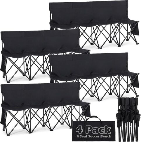 Wenqik 4 Pack Soccer Bench 4 Seats Team Bench Seat Foldable Sideline Bench Portable Folding Bench Sport Bench Seating with Backseat and Carry Bag for Soccer Football Sidelines Camping Events in Saudi Arabia