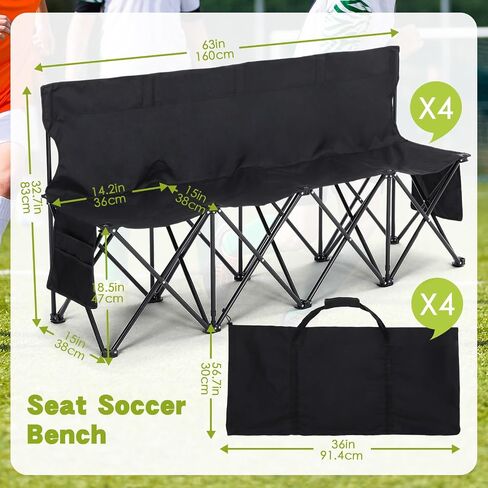 Wenqik 4 Pack Soccer Bench 4 Seats Team Bench Seat Foldable Sideline Bench Portable Folding Bench Sport Bench Seating with Backseat and Carry Bag for Soccer Football Sidelines Camping Events in Saudi Arabia