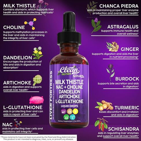 Milk Thistle NAC Liver Cleanse Detox & Repair Supplement Liver Support Liquid Drops with Dandelion Extract, Artichoke, Chanca Piedra, Beet Root, Choline, L-Glutathione, Ginger, Burdock, Schisandra in Saudi Arabia