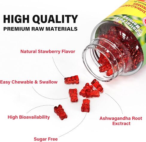 علكات الأشواغاندا 300 ملغ مع فيتامين د3 للنساء والرجال، مكمل الأشواغاندا لدعم المناعة، 60 علكة خالية من السكر in Kuwait