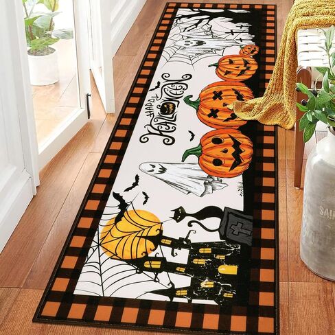 Pauwer Halloween Decorations Runner Rug 2x6, Fall Decor Pumpkin Non Slip Hallway Runner, Farmhouse Washable Kitchen Rugs Runner, Throw Area Rugs Carpet Runner for Hallway Entryway Halloween Door Mat in Saudi Arabia