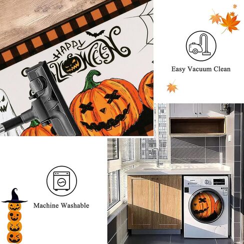 Pauwer Halloween Decorations Runner Rug 2x6, Fall Decor Pumpkin Non Slip Hallway Runner, Farmhouse Washable Kitchen Rugs Runner, Throw Area Rugs Carpet Runner for Hallway Entryway Halloween Door Mat in Saudi Arabia