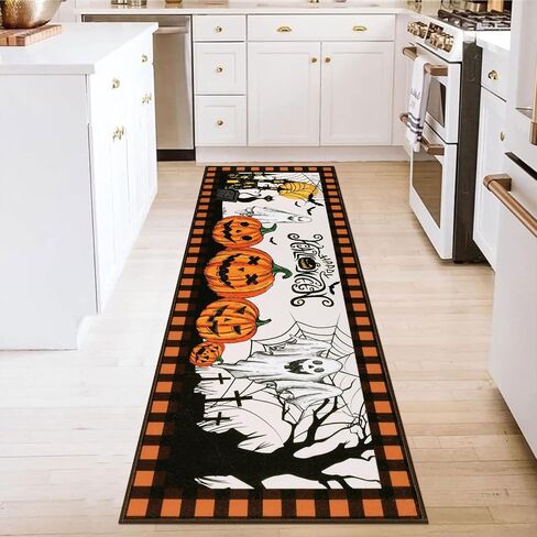 Pauwer Halloween Decorations Runner Rug 2x6, Fall Decor Pumpkin Non Slip Hallway Runner, Farmhouse Washable Kitchen Rugs Runner, Throw Area Rugs Carpet Runner for Hallway Entryway Halloween Door Mat in Saudi Arabia