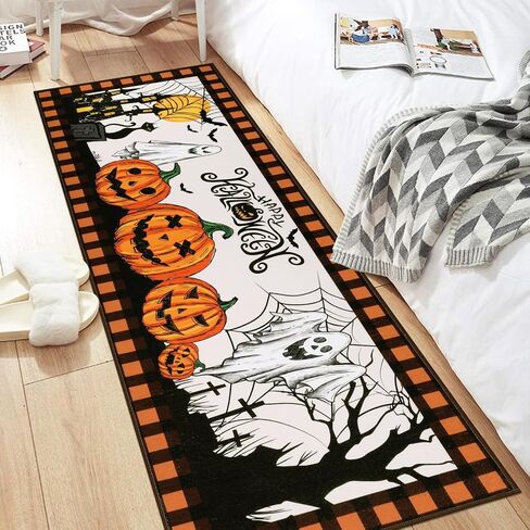 Pauwer Halloween Decorations Runner Rug 2x6, Fall Decor Pumpkin Non Slip Hallway Runner, Farmhouse Washable Kitchen Rugs Runner, Throw Area Rugs Carpet Runner for Hallway Entryway Halloween Door Mat in Saudi Arabia