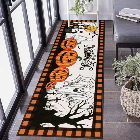 Pauwer Halloween Decorations Runner Rug 2x6, Fall Decor Pumpkin Non Slip Hallway Runner, Farmhouse Washable Kitchen Rugs Runner, Throw Area Rugs Carpet Runner for Hallway Entryway Halloween Door Mat in Saudi Arabia