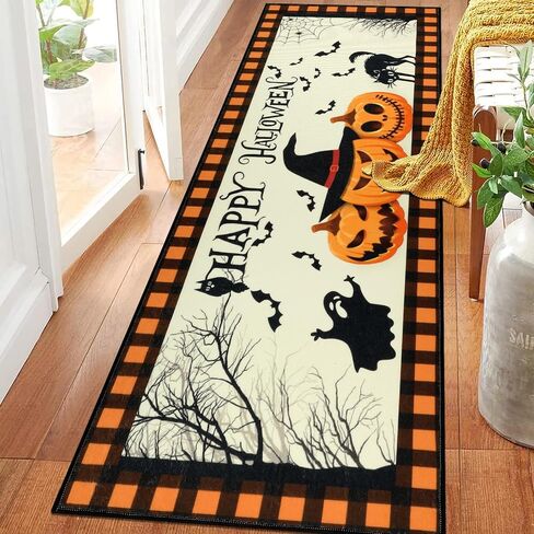 Pauwer Halloween Decorations Runner Rug 2x6, Fall Decor Pumpkin Non Slip Hallway Runner, Farmhouse Washable Kitchen Rugs Runner, Throw Area Rugs Carpet Runner for Hallway Entryway Halloween Door Mat in Saudi Arabia