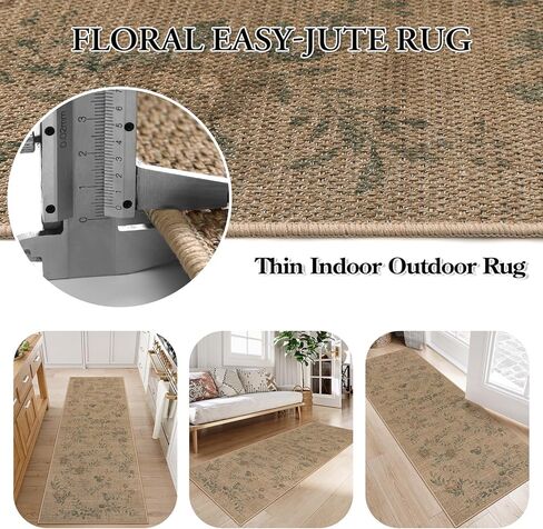 Lahome الأزهار سهلة الجوت عداء المدخل البساط، 2x8 المطبخ عداء البساط غير زلة قابل للغسل السجاد عداء للمدخل، مزرعة داخلي في الهواء الطلق عداء البساط عداء السجاد محايدة للممر 8ft in Kuwait