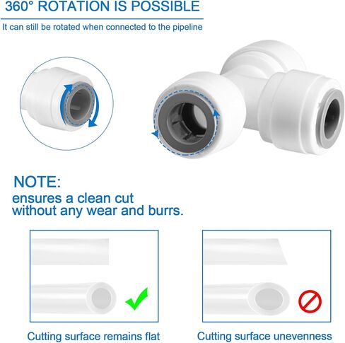 تركيبات توصيل سريعة 3/8 بوصة، تركيبات دفع 3/8 بوصة للطعام، تركيبات خط مياه 3/8 بوصة لأنظمة RO (التناضح العكسي) (صمام الكرة + T + موصل الاتحاد + موصل الكوع، 16 قطعة) in Kuwait