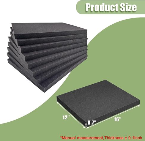 8 قطع من ورق إسفنج البولي يوريثين، حشوة إسفنجية عالية الكثافة قابلة للقطع للحافظة، صندوق الأدوات، المجوهرات، تخزين الألعاب، الكاميرا، الحرف اليدوية، 16 × 12 × 0.7 بوصة، أسود in Kuwait