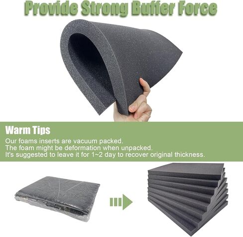 8 قطع من ورق إسفنج البولي يوريثين، حشوة إسفنجية عالية الكثافة قابلة للقطع للحافظة، صندوق الأدوات، المجوهرات، تخزين الألعاب، الكاميرا، الحرف اليدوية، 16 × 12 × 0.7 بوصة، أسود in Kuwait