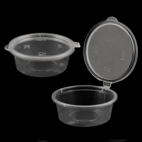 250 Set 4 Oz Plastic Condiment Souffle Containers, Reusable Disposable Plastic Portion Cups with Attached Hinged Lids, Small Plastic Condiment Containers for Sauces, Samples, Craft Paints in Saudi Arabia