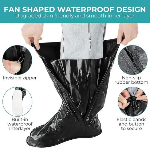 Giantree Waterproof Rain Boot Shoe Covers, Reusable & Foldable Waterproof Rain Overshoes with Non-Slip Sole Full-Length Rain Boots Protective Gear with Zipper for Men and Women(L) in Saudi Arabia