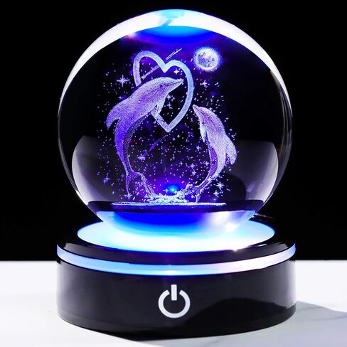 YWHL 3D Butterfly Gifts for Women, Crystal Butterfly Figurine Ball with Colorful Light Base, Birthday Mother Day for Butterfly Lover, Glass Animal Collection Sphere Home Decor(80mm) in Kuwait