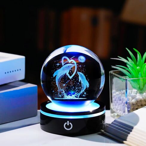 YWHL 3D Butterfly Gifts for Women, Crystal Butterfly Figurine Ball with Colorful Light Base, Birthday Mother Day for Butterfly Lover, Glass Animal Collection Sphere Home Decor(80mm) in Kuwait
