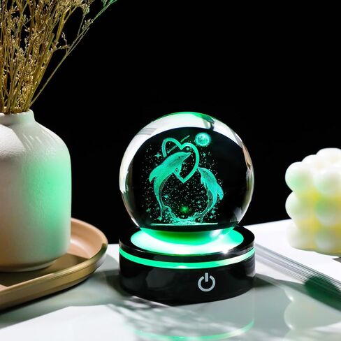 YWHL 3D Butterfly Gifts for Women, Crystal Butterfly Figurine Ball with Colorful Light Base, Birthday Mother Day for Butterfly Lover, Glass Animal Collection Sphere Home Decor(80mm) in Kuwait