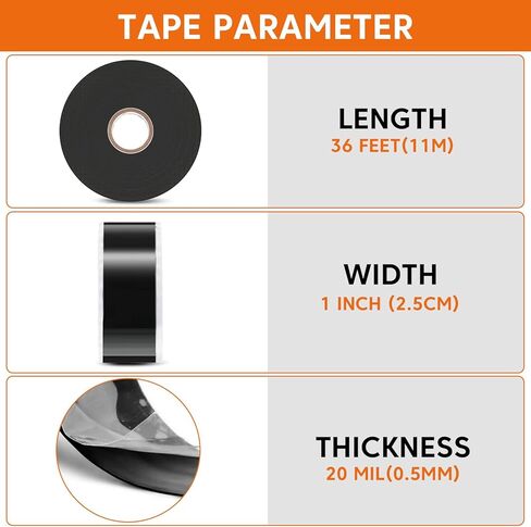 شريط سيليكون ذاتي الدمج، شريط مقاوم للماء للتسربات، شريط سيليكون للسباكة شريط عازل كهربائي لتسرب خرطوم عالي التحمل، عازل لف الكابل، غلاف المقبض، 20 × 20 مل × 1 بوصة in Kuwait