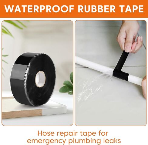 شريط سيليكون ذاتي الدمج، شريط مقاوم للماء للتسربات، شريط سيليكون للسباكة شريط عازل كهربائي لتسرب خرطوم عالي التحمل، عازل لف الكابل، غلاف المقبض، 20 × 20 مل × 1 بوصة in Kuwait