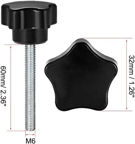 uxcell 6 Pcs Star Knobs Grips M6 x 60mm Male Thread Steel Zinc Stud Replacement PP in Saudi Arabia
