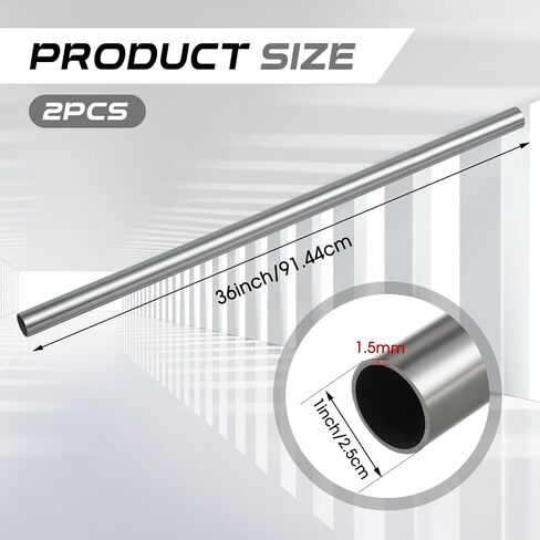 Hicarer 2 Pcs 1-1/2" OD 304 Stainless Steel Tubing 24 Inch Length Thickened Pipe Wall & Weldable Tubing 16 Gauge Round Metal Tube Industrial for Home Furnishing, Machinery in Saudi Arabia
