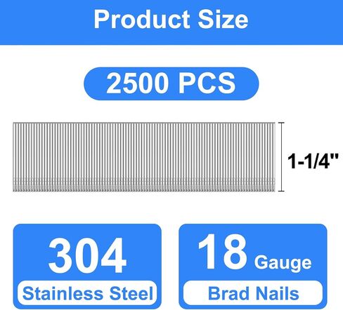 18 Gauge 304 Stainless Steel Brad Nails 18 GA Nail Gun Nails Assorted and Small Finishing Nails for Pneumatic, Electric Brad Nailer (3/4"+1-1/4"+1-1/2"+2") in Saudi Arabia