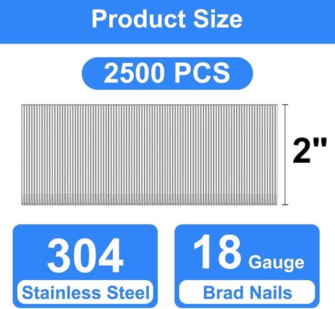18 Gauge 304 Stainless Steel Brad Nails 18 GA Nail Gun Nails Assorted and Small Finishing Nails for Pneumatic, Electric Brad Nailer (3/4"+1-1/4"+1-1/2"+2") in Saudi Arabia