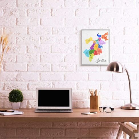 خريطة Stupell Industries الملونة لبوسطن ماساتشوستس من Neighborhood Wall Art، 16 × 20، أبيض in Kuwait