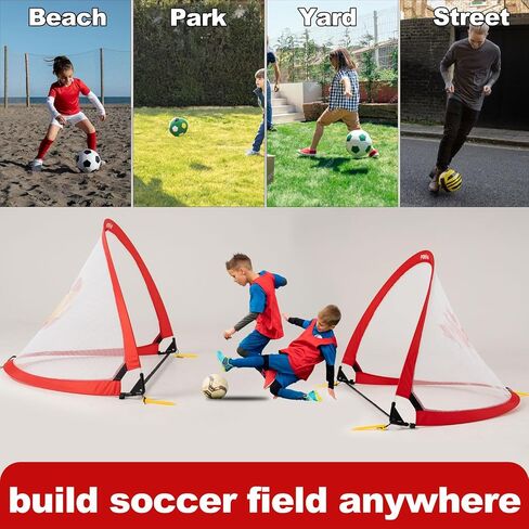 Porayhut Quick Open Soccer Net Pop up Goal for Kid Set of 2 Portable 210D Oxford Extra Stakes Target Soccer Goal for Fun in Backyard in Saudi Arabia