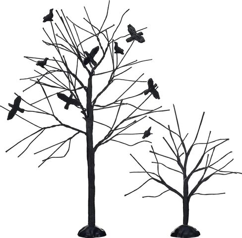 2 Pieces Halloween Accessories for Village Collections Crows Tree Figurine Tree Halloween Decorations Indoor Artificial Halloween Tree Multiple Sizes Bare Branch Trees Figurine Set for Home, Black in Saudi Arabia