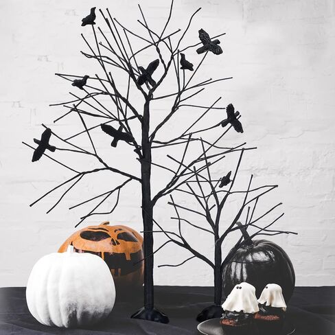 2 Pieces Halloween Accessories for Village Collections Crows Tree Figurine Tree Halloween Decorations Indoor Artificial Halloween Tree Multiple Sizes Bare Branch Trees Figurine Set for Home, Black in Saudi Arabia
