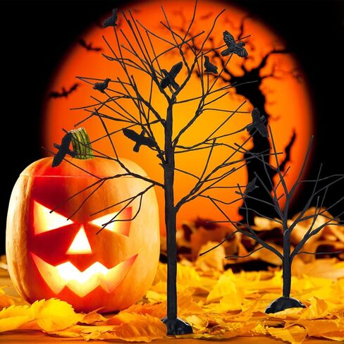 2 Pieces Halloween Accessories for Village Collections Crows Tree Figurine Tree Halloween Decorations Indoor Artificial Halloween Tree Multiple Sizes Bare Branch Trees Figurine Set for Home, Black in Saudi Arabia