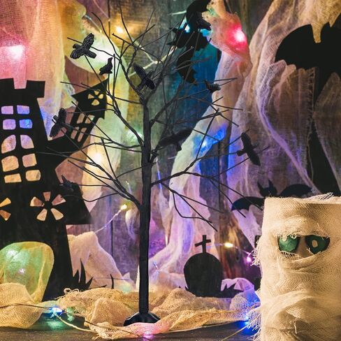 2 Pieces Halloween Accessories for Village Collections Crows Tree Figurine Tree Halloween Decorations Indoor Artificial Halloween Tree Multiple Sizes Bare Branch Trees Figurine Set for Home, Black in Saudi Arabia