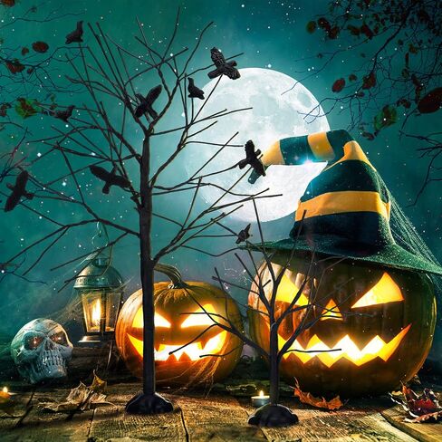 2 Pieces Halloween Accessories for Village Collections Crows Tree Figurine Tree Halloween Decorations Indoor Artificial Halloween Tree Multiple Sizes Bare Branch Trees Figurine Set for Home, Black in Saudi Arabia