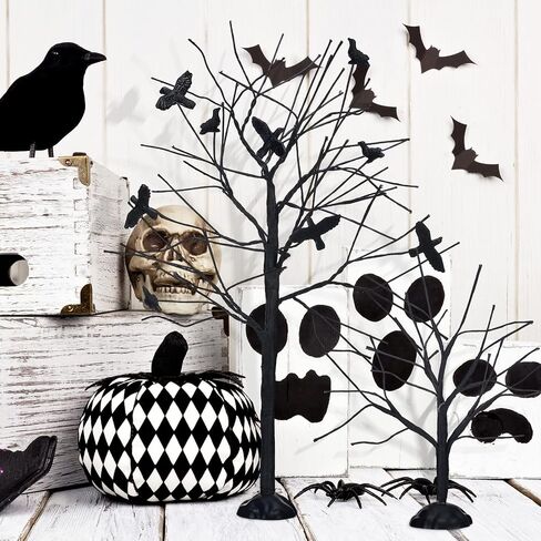 2 Pieces Halloween Accessories for Village Collections Crows Tree Figurine Tree Halloween Decorations Indoor Artificial Halloween Tree Multiple Sizes Bare Branch Trees Figurine Set for Home, Black in Saudi Arabia