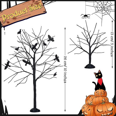 2 Pieces Halloween Accessories for Village Collections Crows Tree Figurine Tree Halloween Decorations Indoor Artificial Halloween Tree Multiple Sizes Bare Branch Trees Figurine Set for Home, Black in Saudi Arabia