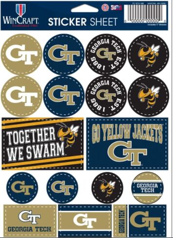 WinCraft NCAA Georgia Tech University GTU Yellowjackets Vinyl Sticker Variety Set, 5" x 7" Inch Sheet in Saudi Arabia