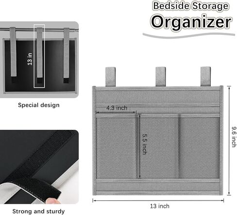 HAKACC Bedside Caddy Storage Organizer, Hanging Storage Bag Pocket for Bunk/Hospital Beds,College Dorm Organizer for Remotes Phone,College Dorm,Camp,Baby Bed Rails(4 Pockets),Grey in Saudi Arabia