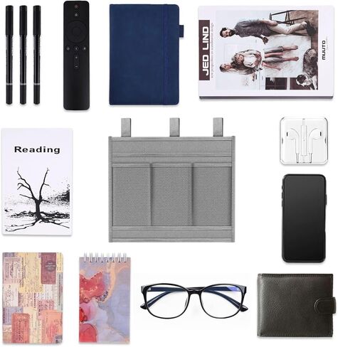HAKACC Bedside Caddy Storage Organizer, Hanging Storage Bag Pocket for Bunk/Hospital Beds,College Dorm Organizer for Remotes Phone,College Dorm,Camp,Baby Bed Rails(4 Pockets),Grey in Saudi Arabia
