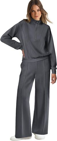 WIHOLL Womens 2 Piece Outfits Lounge Sets 2024 Half Zip Sweatshirt and Wide Leg Sweatpant with Pocket Fall Fashion Tracksuit in Saudi Arabia