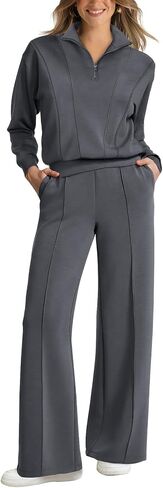 WIHOLL Womens 2 Piece Outfits Lounge Sets 2024 Half Zip Sweatshirt and Wide Leg Sweatpant with Pocket Fall Fashion Tracksuit in Saudi Arabia