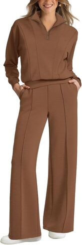 WIHOLL Womens 2 Piece Outfits Lounge Sets 2024 Half Zip Sweatshirt and Wide Leg Sweatpant with Pocket Fall Fashion Tracksuit in Saudi Arabia
