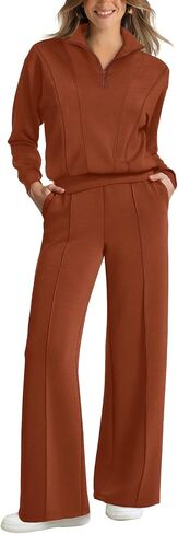 WIHOLL Womens 2 Piece Outfits Lounge Sets 2024 Half Zip Sweatshirt and Wide Leg Sweatpant with Pocket Fall Fashion Tracksuit in Saudi Arabia