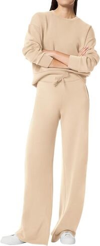 SuperPrity Womens 2 Piece Outfits Sweatsuit Set Sweatshirt Wide Leg Sweatpants Tracksuit Matching Sweat Lounge Set 2024 Fall in Saudi Arabia