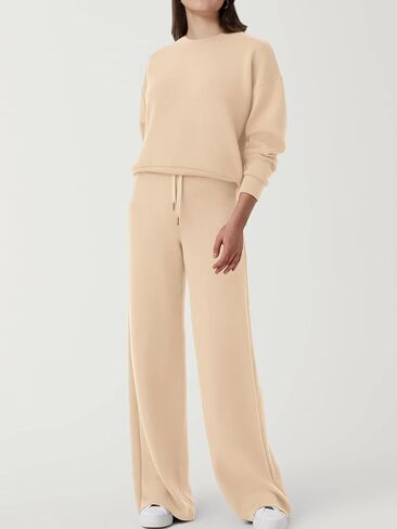 SuperPrity Womens 2 Piece Outfits Sweatsuit Set Sweatshirt Wide Leg Sweatpants Tracksuit Matching Sweat Lounge Set 2024 Fall in Saudi Arabia