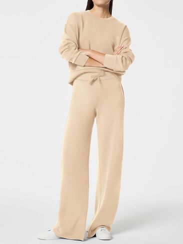 SuperPrity Womens 2 Piece Outfits Sweatsuit Set Sweatshirt Wide Leg Sweatpants Tracksuit Matching Sweat Lounge Set 2024 Fall in Saudi Arabia