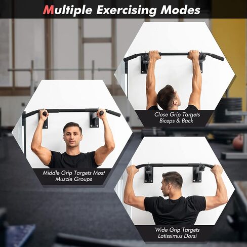 Goplus Wall Mounted Pull Up Bar, Steel Chin Up Bar w/ 3 Grip Positions, Multifunctional Pullup Bar for Indoor Home Gym Strength Training Full Body Workout Fitness, Dip Station Supports to 440 LBS in Saudi Arabia