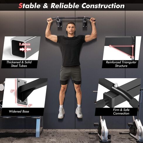Goplus Wall Mounted Pull Up Bar, Steel Chin Up Bar w/ 3 Grip Positions, Multifunctional Pullup Bar for Indoor Home Gym Strength Training Full Body Workout Fitness, Dip Station Supports to 440 LBS in Saudi Arabia