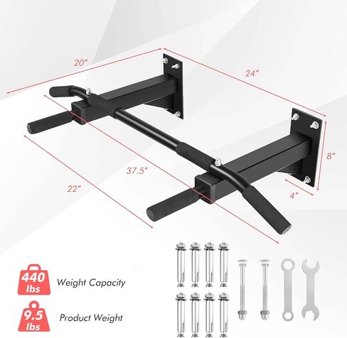 Goplus Wall Mounted Pull Up Bar, Steel Chin Up Bar w/ 3 Grip Positions, Multifunctional Pullup Bar for Indoor Home Gym Strength Training Full Body Workout Fitness, Dip Station Supports to 440 LBS in Saudi Arabia
