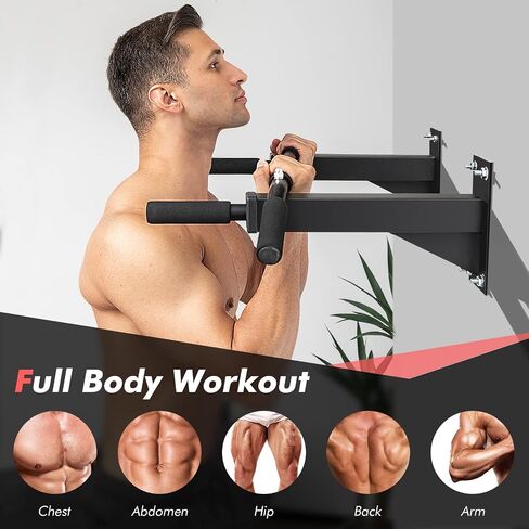 Goplus Wall Mounted Pull Up Bar, Steel Chin Up Bar w/ 3 Grip Positions, Multifunctional Pullup Bar for Indoor Home Gym Strength Training Full Body Workout Fitness, Dip Station Supports to 440 LBS in Saudi Arabia