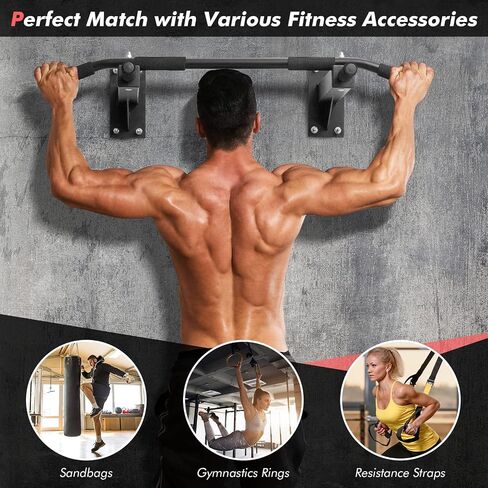 Goplus Wall Mounted Pull Up Bar, Steel Chin Up Bar w/ 3 Grip Positions, Multifunctional Pullup Bar for Indoor Home Gym Strength Training Full Body Workout Fitness, Dip Station Supports to 440 LBS in Saudi Arabia